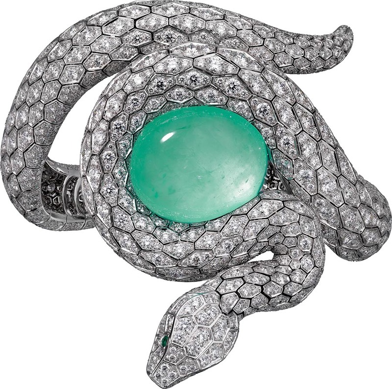Cartier Royal 頂級珠寶系列巴西祖母綠鑽石蛇形手鐲,價格電洽